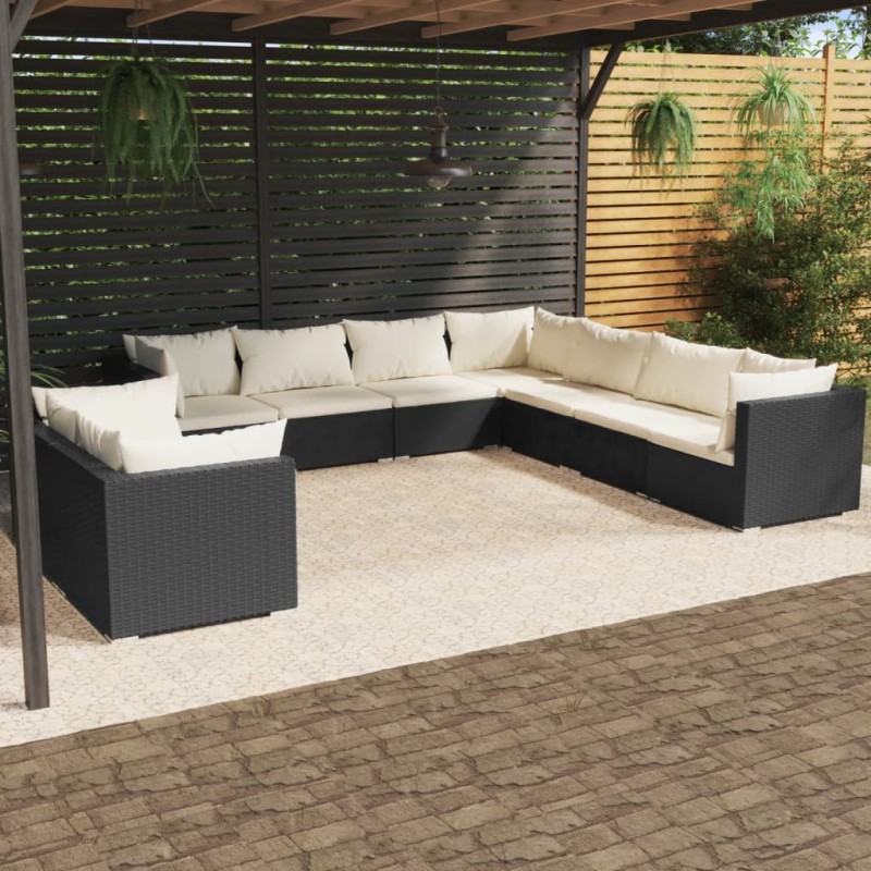 vidaXL Set de muebles de jardín 9 pzas y cojines ratán sintético negro vidaXL Set de muebles de jardín 9 pzas y cojines ratán sintético negro