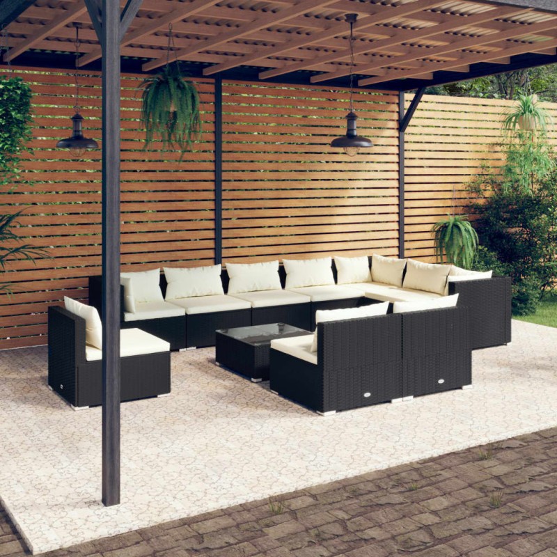 vidaXL Set de muebles de jardín 11 pzas cojines ratán sintético negro vidaXL Set de muebles de jardín 11 pzas cojines ratán sintético negro