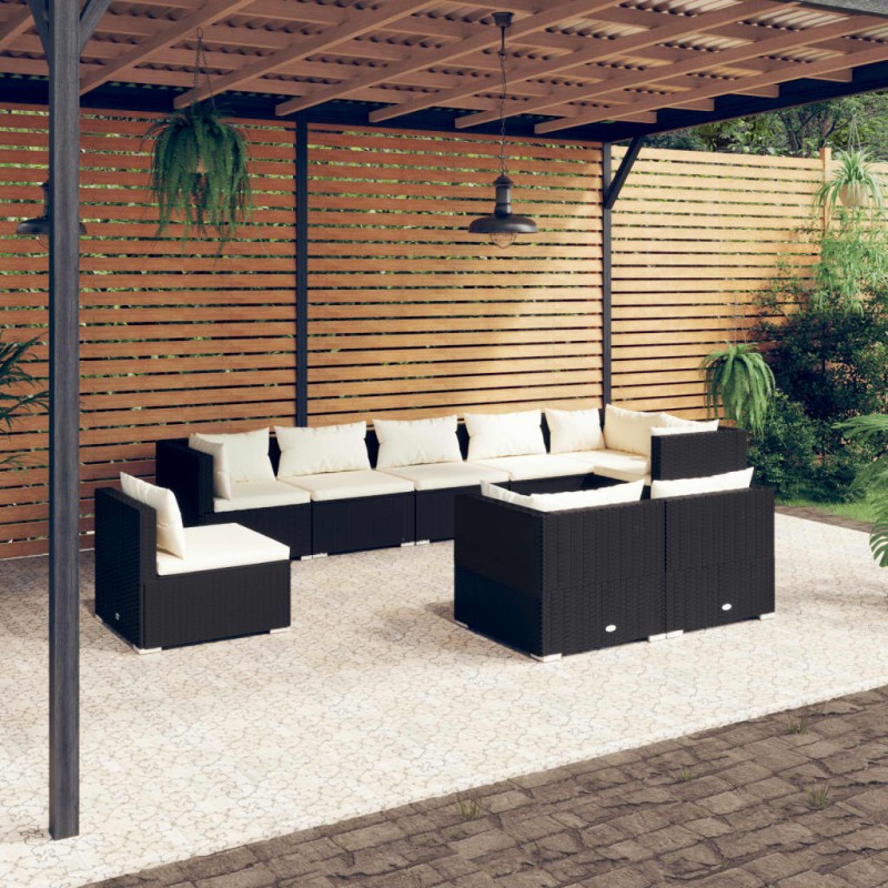 vidaXL Set de muebles de jardín 9 pzas y cojines ratán sintético negro vidaXL Set de muebles de jardín 9 pzas y cojines ratán sintético negro