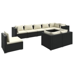 vidaXL Set de muebles de jardín 9 pzas y cojines ratán sintético negro