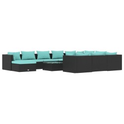 vidaXL Set de muebles de jardín 12 pzas cojines ratán sintético negro
