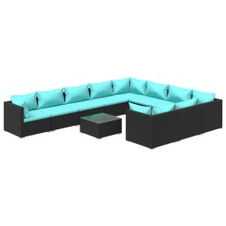 vidaXL Set de muebles de jardín 11 pzas cojines ratán sintético negro
