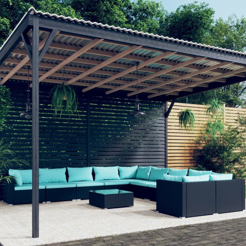 vidaXL Set de muebles de jardín 11 pzas cojines ratán sintético negro vidaXL Set de muebles de jardín 11 pzas cojines ratán sintético negro
