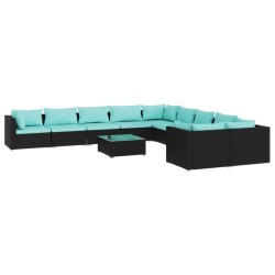 vidaXL Set de muebles de jardín 11 pzas cojines ratán sintético negro