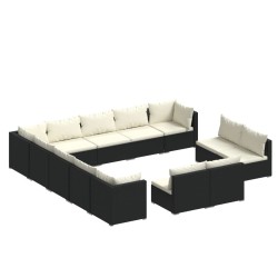 vidaXL Set de muebles de jardín 13 pzas cojines ratán sintético negro