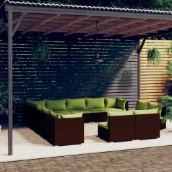 vidaXL Set muebles de jardín 13 piezas cojines ratán sintético marrón