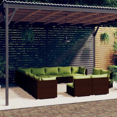 vidaXL Set muebles de jardín 13 piezas cojines ratán sintético marrón