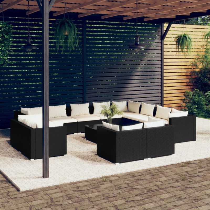 vidaXL Set de muebles de jardín 13 pzas cojines ratán sintético negro vidaXL Set de muebles de jardín 13 pzas cojines ratán sintético negro
