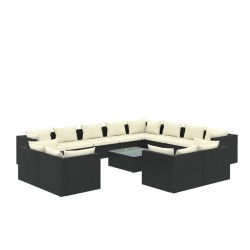vidaXL Set de muebles de jardín 13 pzas cojines ratán sintético negro