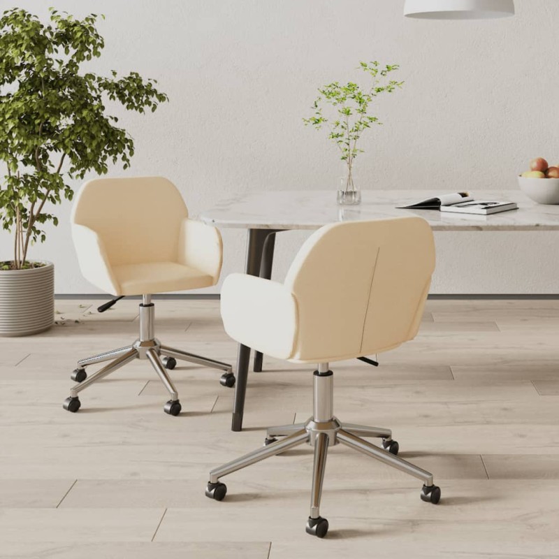 vidaXL Sillas de comedor giratorias 2 unidades tela color crema vidaXL Sillas de comedor giratorias 2 unidades tela color crema