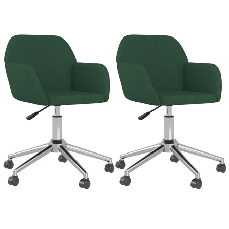 vidaXL Sillas de comedor giratorias 2 unidades tela verde oscuro