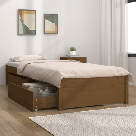 vidaXL Estructura de cama con cajones marrón miel 90x200 cm