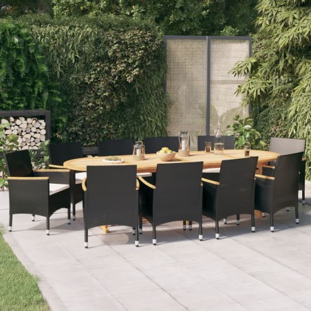 vidaXL Juego de comedor de jardín 11 piezas con cojines negro