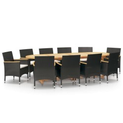 vidaXL Juego de comedor de jardín 11 piezas con cojines negro