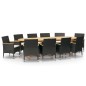 vidaXL Juego de comedor de jardín 11 piezas con cojines negro