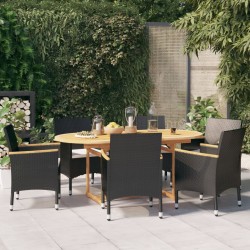 vidaXL Juego de comedor de jardín 7 piezas con cojines negro