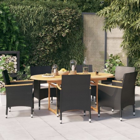 vidaXL Juego de comedor de jardín 7 piezas con cojines negro