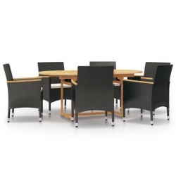 vidaXL Juego de comedor de jardín 7 piezas con cojines negro