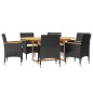 vidaXL Juego de comedor de jardín 7 piezas con cojines negro vidaXL Juego de comedor de jardín 7 piezas con cojines negro