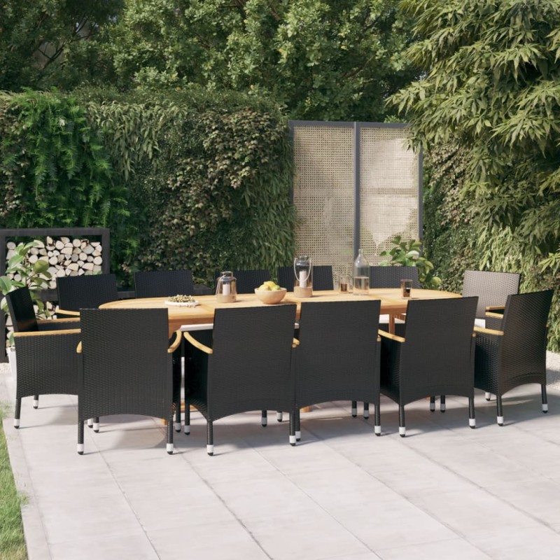 vidaXL Juego de comedor de jardín 13 piezas con cojines negro vidaXL Juego de comedor de jardín 13 piezas con cojines negro