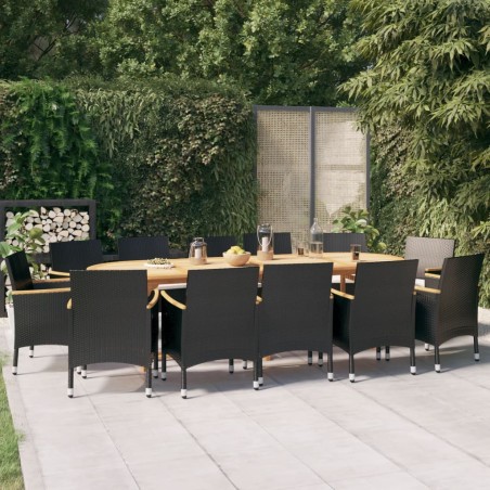 vidaXL Juego de comedor de jardín 13 piezas con cojines negro