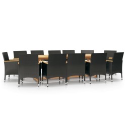 vidaXL Juego de comedor de jardín 13 piezas con cojines negro