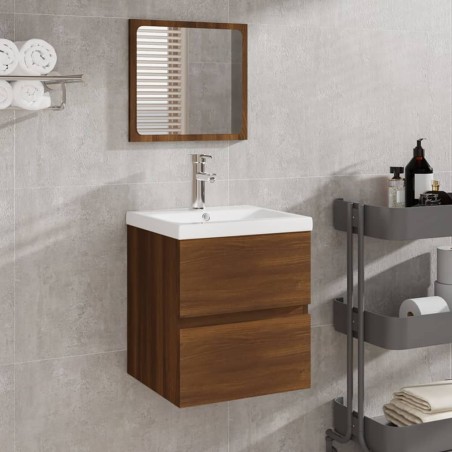 vidaXL Armario de lavabo con lavamanos y espejo roble marrón
