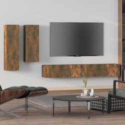 vidaXL Set de muebles de TV 4 pzas madera contrachapada roble ahumado