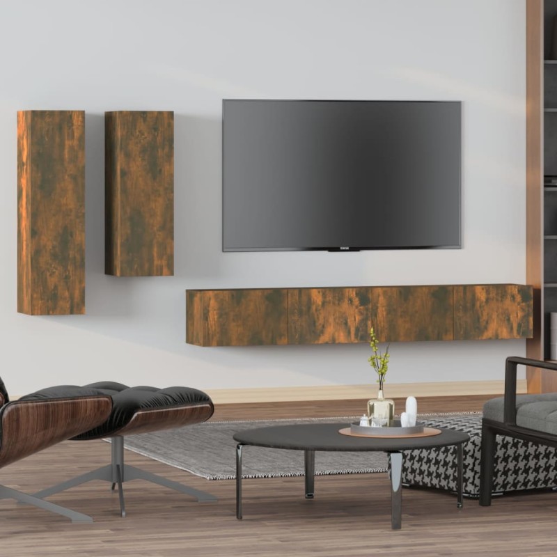 vidaXL Set de muebles de TV 4 pzas madera contrachapada roble ahumado vidaXL Set de muebles de TV 4 pzas madera contrachapada roble ahumado