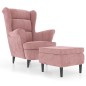 vidaXL Sillón orejero y taburete de terciopelo rosa vidaXL Sillón orejero y taburete de terciopelo rosa