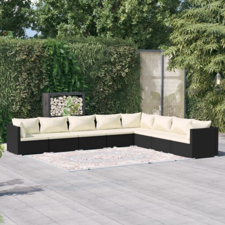 vidaXL Set de muebles de jardín 8 pzas y cojines ratán sintético negro