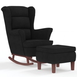 vidaXL Sillón mecedora patas madera y taburete terciopelo negro