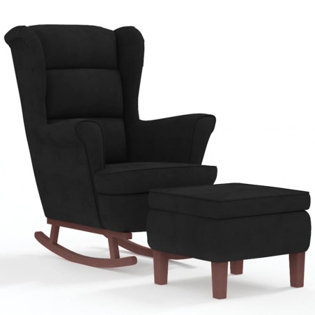 vidaXL Sillón mecedora patas madera y taburete terciopelo negro