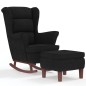 vidaXL Sillón mecedora patas madera y taburete terciopelo negro vidaXL Sillón mecedora patas madera y taburete terciopelo negro