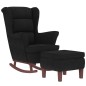 vidaXL Sillón mecedora patas madera y taburete terciopelo negro vidaXL Sillón mecedora patas madera y taburete terciopelo negro