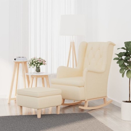 vidaXL Sillón con patas mecedoras y taburete de tela color crema