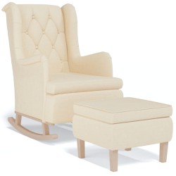 vidaXL Sillón con patas mecedoras y taburete de tela color crema