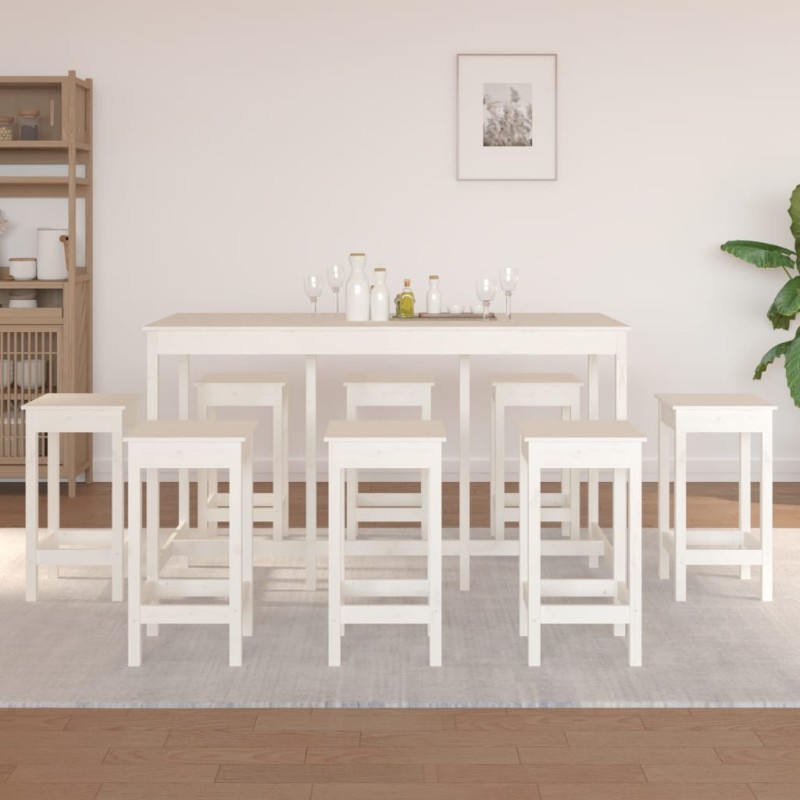 vidaXL Set de bar 9 piezas madera maciza de pino blanco vidaXL Set de bar 9 piezas madera maciza de pino blanco