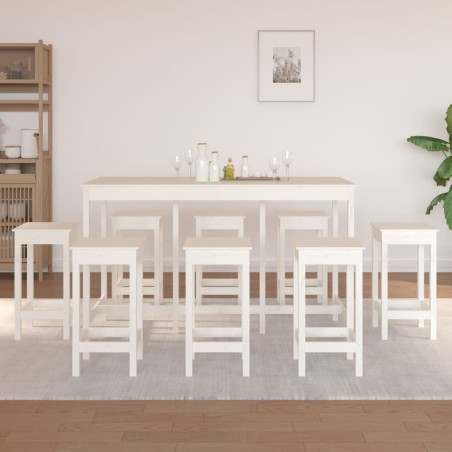 vidaXL Set de bar 9 piezas madera maciza de pino blanco