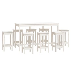 vidaXL Set de bar 9 piezas madera maciza de pino blanco