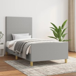 vidaXL Estructura de cama con cabecero de tela gris claro 90x190 cm