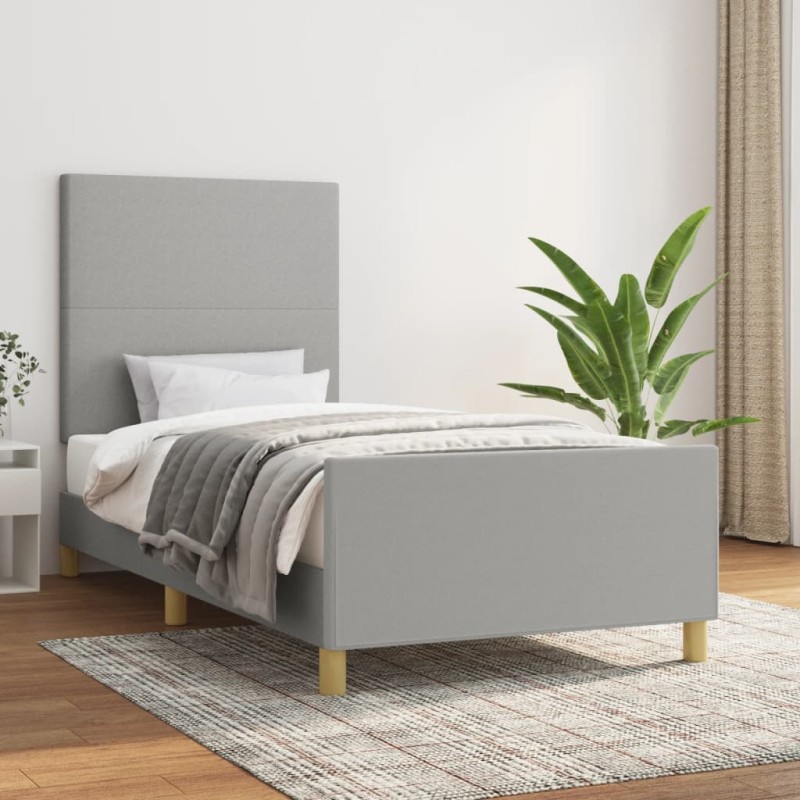 vidaXL Estructura de cama con cabecero de tela gris claro 90x190 cm vidaXL Estructura de cama con cabecero de tela gris claro 90x190 cm
