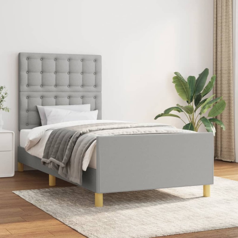 vidaXL Estructura de cama con cabecero de tela gris claro 90x190 cm vidaXL Estructura de cama con cabecero de tela gris claro 90x190 cm