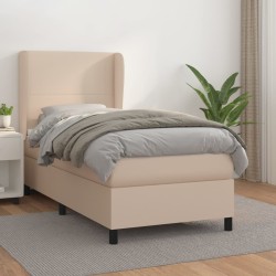 vidaXL Cama box spring con colchón cuero sintético capuchino 90x190 cm