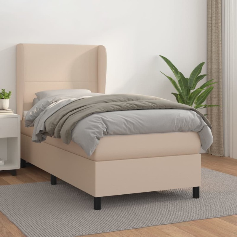 vidaXL Cama box spring con colchón cuero sintético capuchino 90x190 cm vidaXL Cama box spring con colchón cuero sintético capuchino 90x190 cm