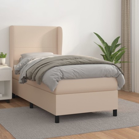 vidaXL Cama box spring con colchón cuero sintético capuchino 90x190 cm