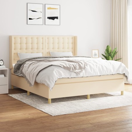 vidaXL Cama box spring con colchón tela color crema 160x200 cm