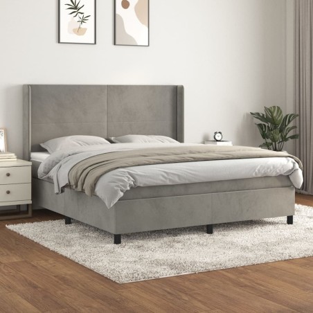 vidaXL Cama box spring con colchón terciopelo gris claro 160x200 cm