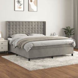 vidaXL Cama box spring con colchón terciopelo gris claro 160x200 cm