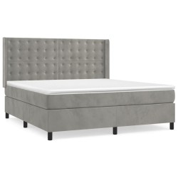 vidaXL Cama box spring con colchón terciopelo gris claro 160x200 cm